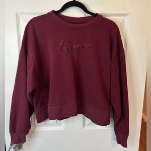 NIKE Women’s “Swoosh” Cropped Sweatshirt- Size M - Maroon w/ maroon swoosh